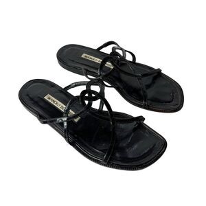 Manolo Blahnik SOFIAH Black Suede Strappy Slides Flats Sandals Shoes 35 Italy